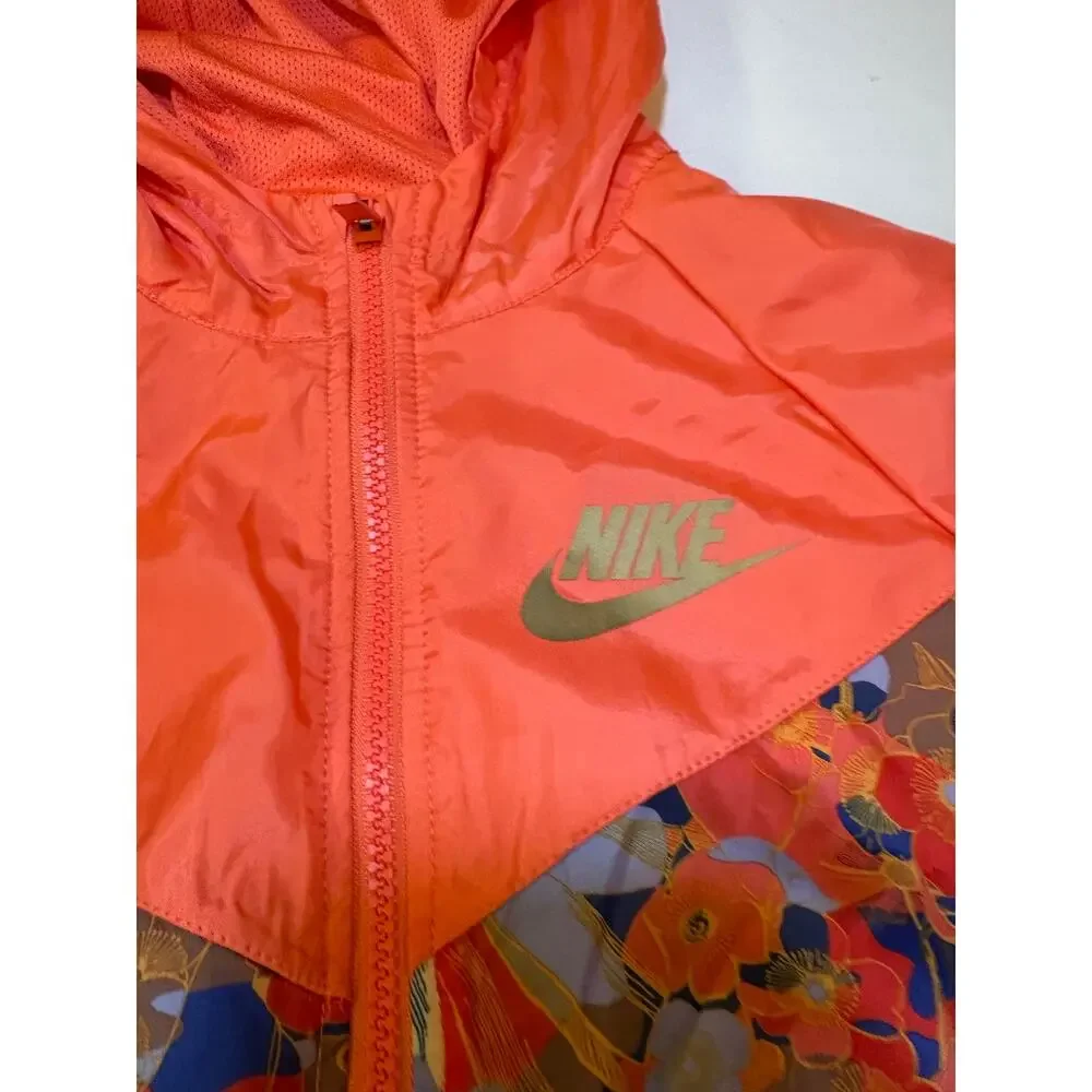 Nike Girls Floral Windrunner Coral Orange Blue Print Windbreaker Jacket